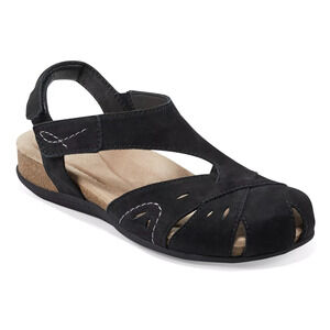 Earth Origins Black Birdine Leather Sandal Slingback Closed Toe Fisherman 8.5 M